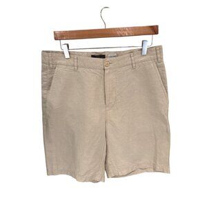 Jhilburn Mens Oxford Tailored Fit Shorts 34 Beige Linen-Cotton Blend